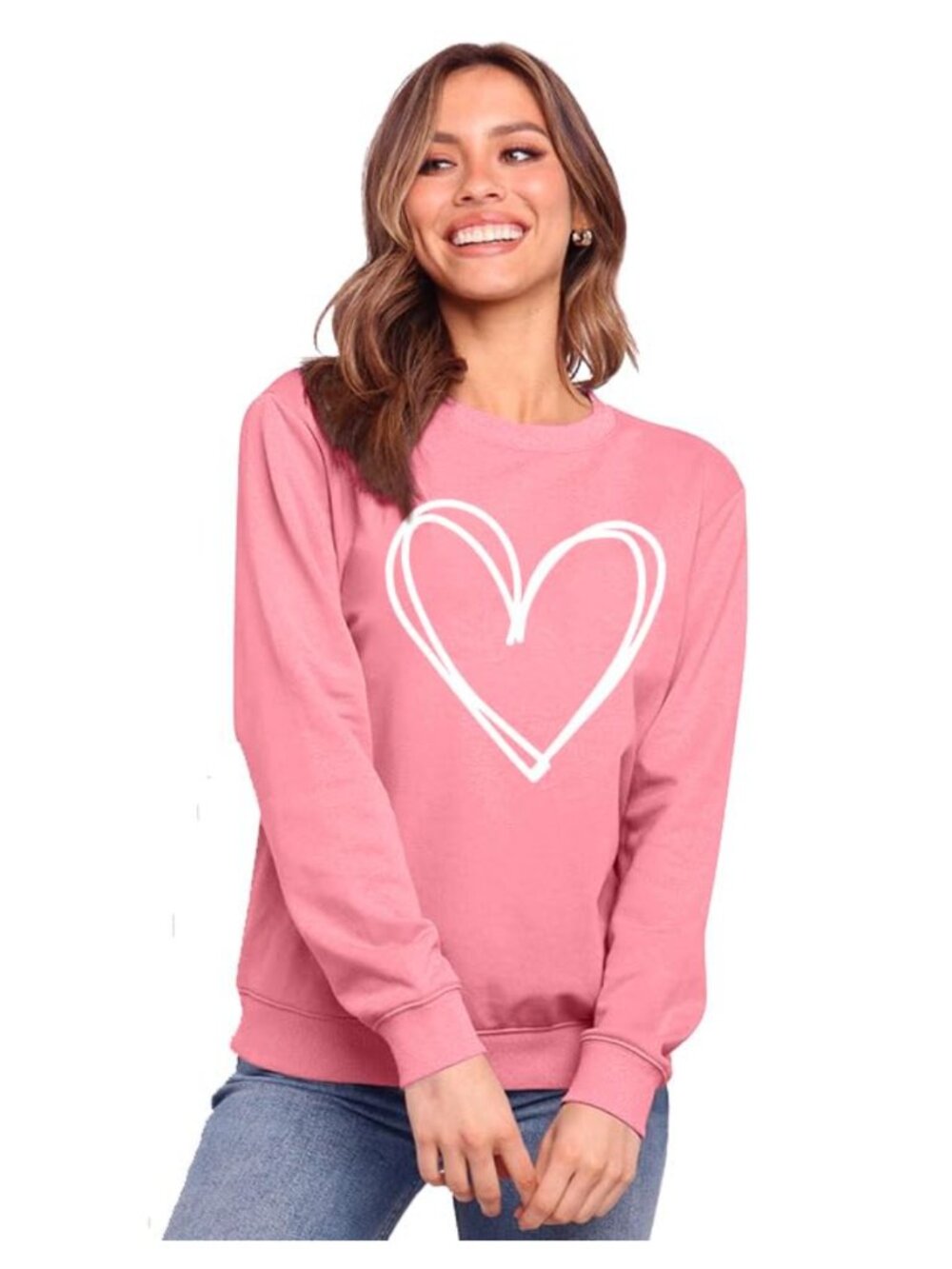 Womens Love Heart Print Sweatshirt Long Sleeve Crew Neck Pullover